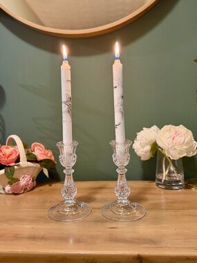 Cristal D’Arques Longchamp Crystal Candlesticks Pair 6.5” Elegant